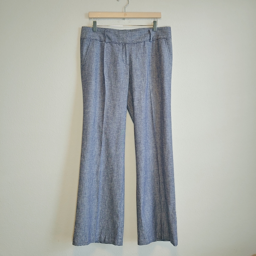 LOFT Blue Marisa Trousers Wide-Leg Linen Blend